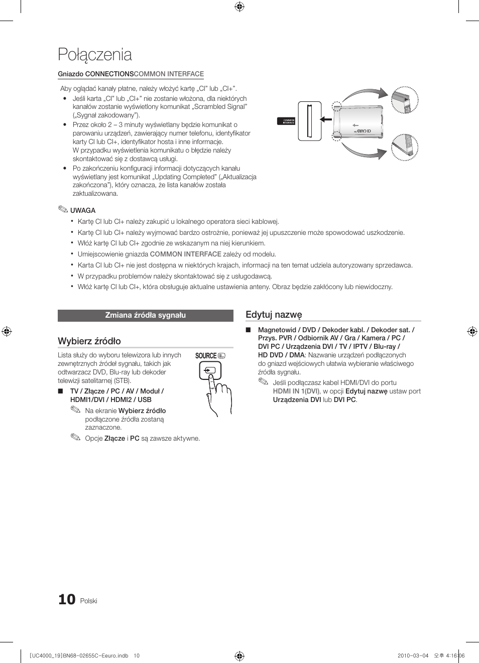 Połączenia | Samsung UE32C4000PW User Manual | Page 94 / 421