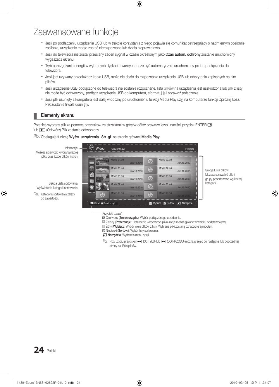 Zaawansowane funkcje, Elementy ekranu | Samsung PS42C430A1W User Manual | Page 104 / 401