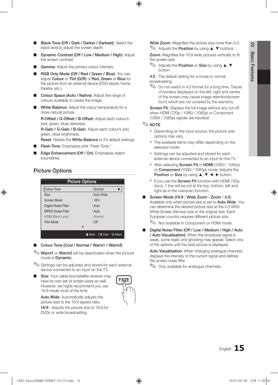 Picture options | Samsung PS42C430A1W User Manual | Page 15 / 401