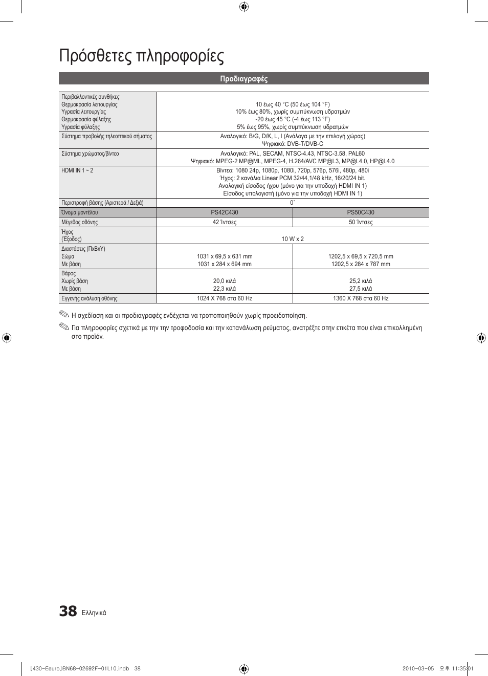 Πρόσθετες πληροφορίες | Samsung PS42C430A1W User Manual | Page 158 / 401