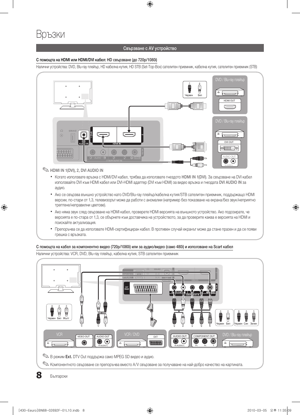 Връзки, Свързване с av устройство | Samsung PS42C430A1W User Manual | Page 168 / 401