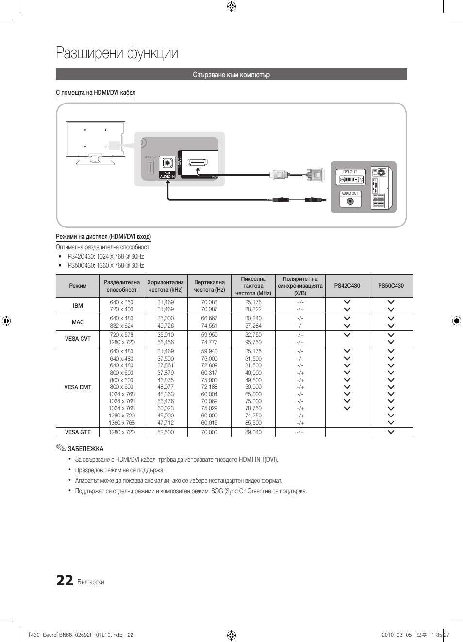 Разширени функции | Samsung PS42C430A1W User Manual | Page 182 / 401