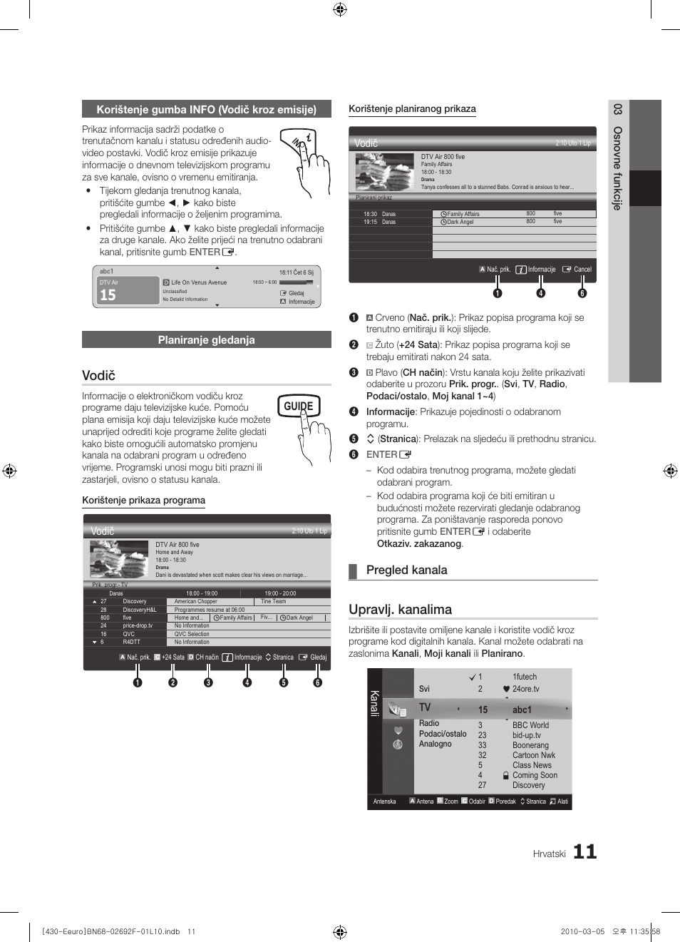 Vodič, Upravlj. kanalima, Pregled kanala | Guide, Planiranje gledanja, Kanali | Samsung PS42C430A1W User Manual | Page 211 / 401