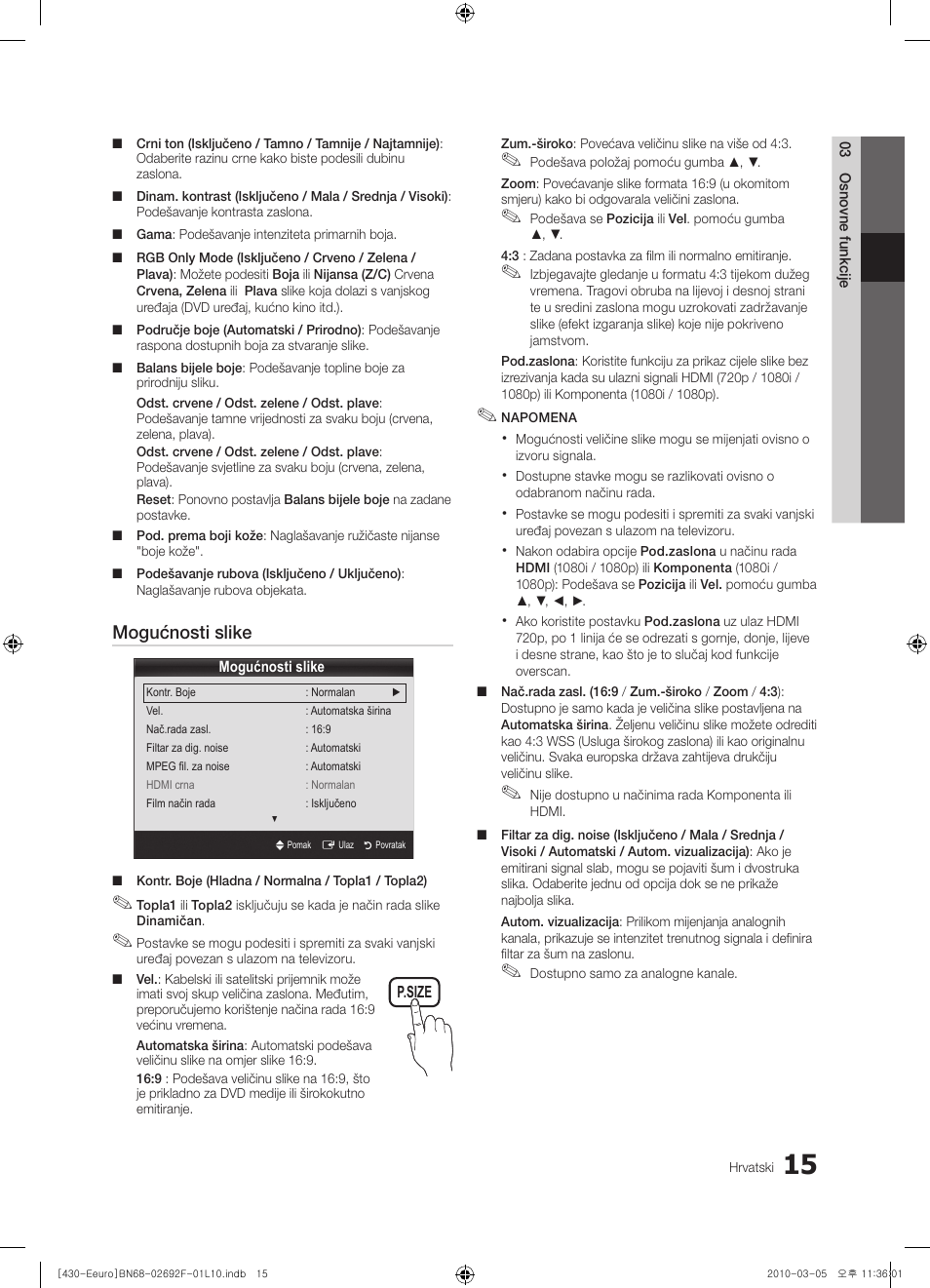 Mogućnosti slike | Samsung PS42C430A1W User Manual | Page 215 / 401