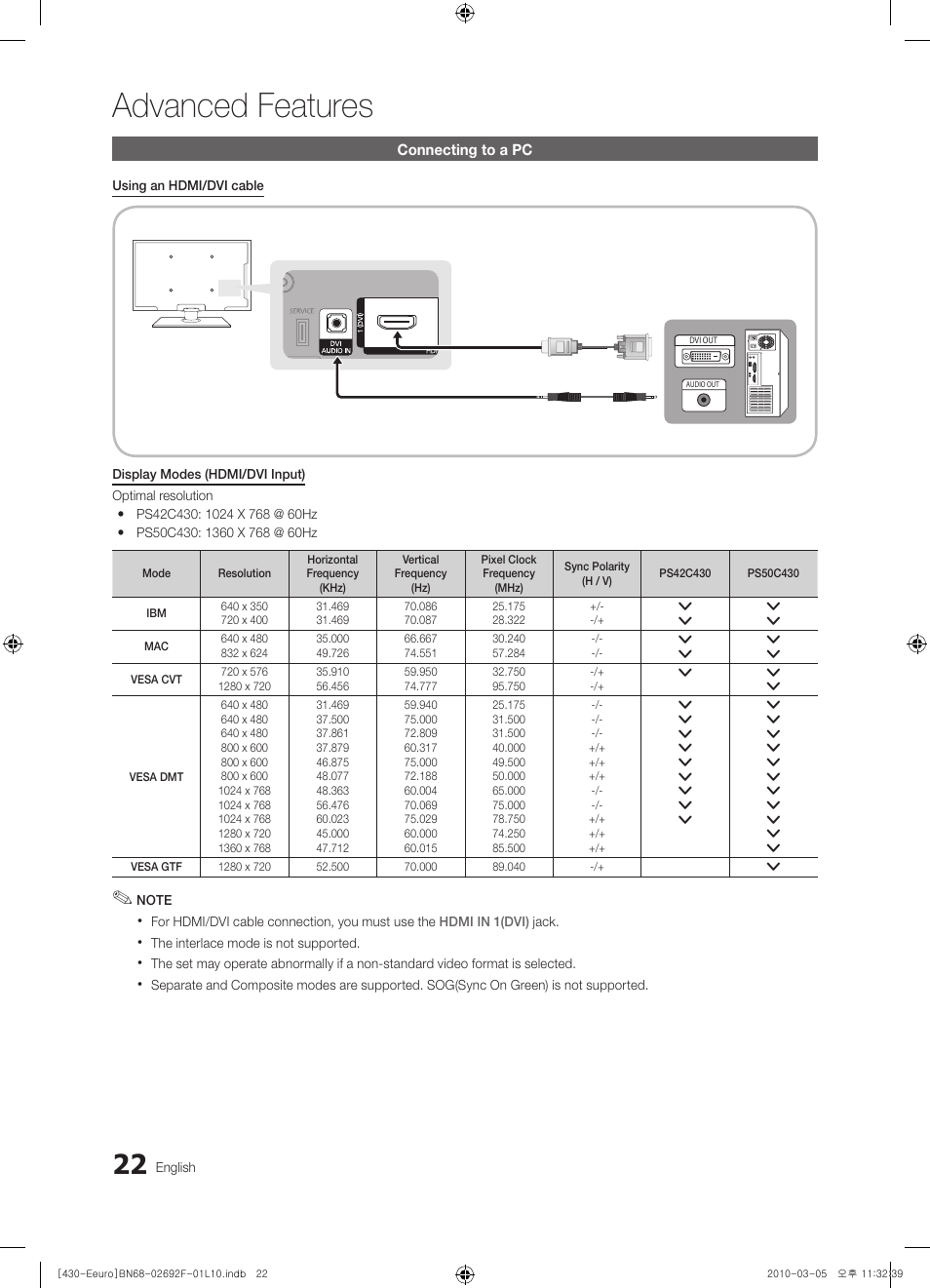 Advanced features | Samsung PS42C430A1W User Manual | Page 22 / 401