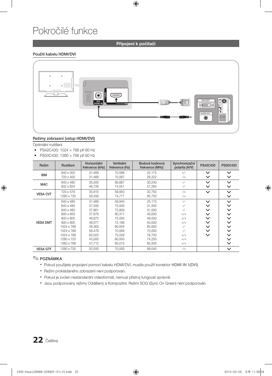 Pokročilé funkce | Samsung PS42C430A1W User Manual | Page 262 / 401