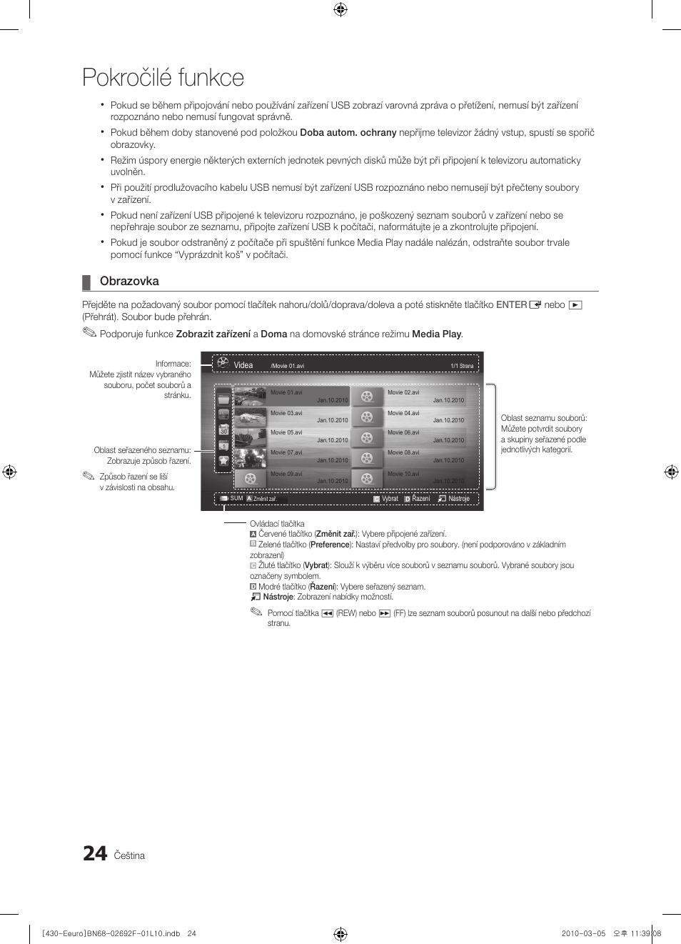 Pokročilé funkce, Obrazovka | Samsung PS42C430A1W User Manual | Page 264 / 401