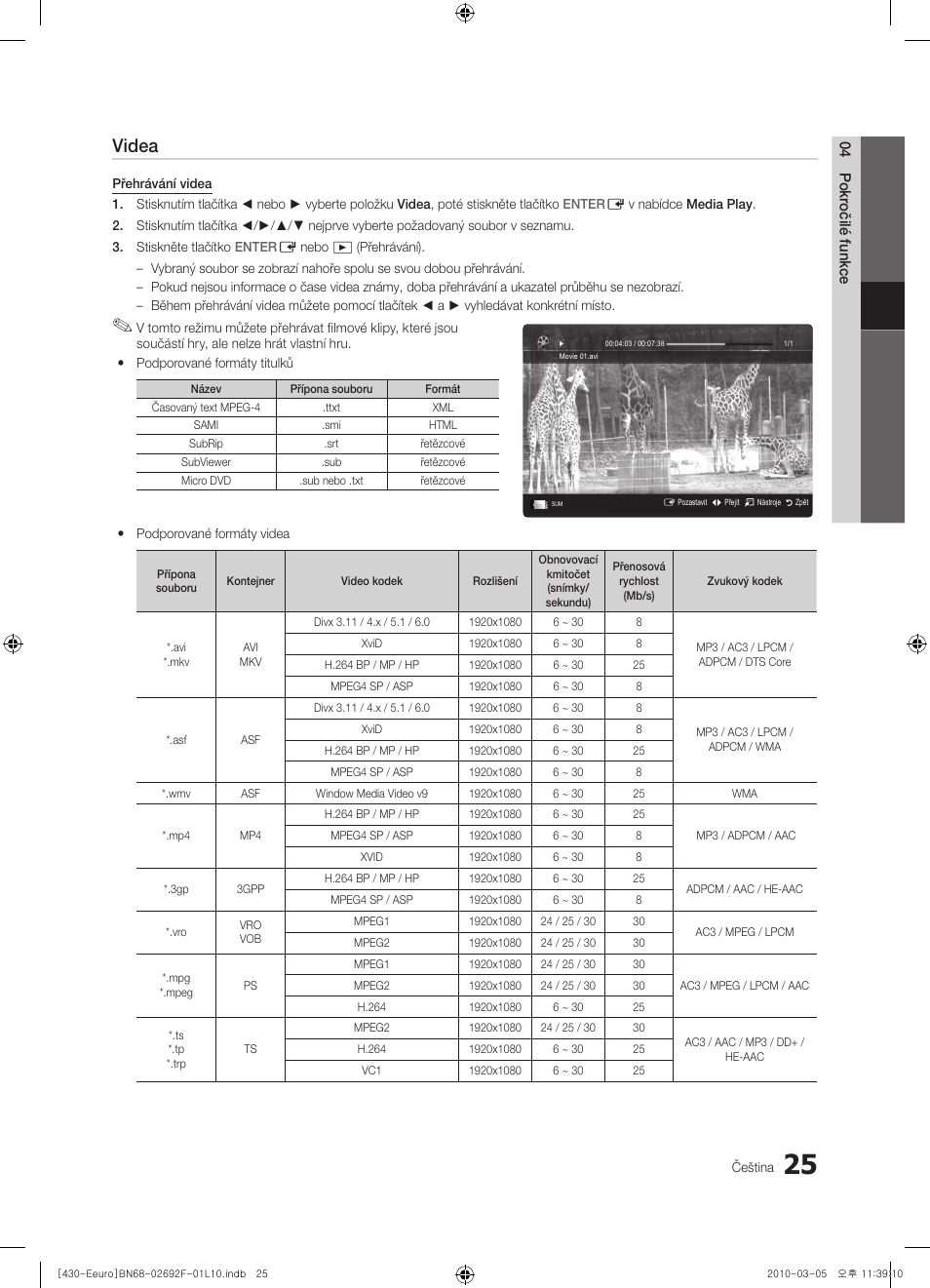 Videa | Samsung PS42C430A1W User Manual | Page 265 / 401