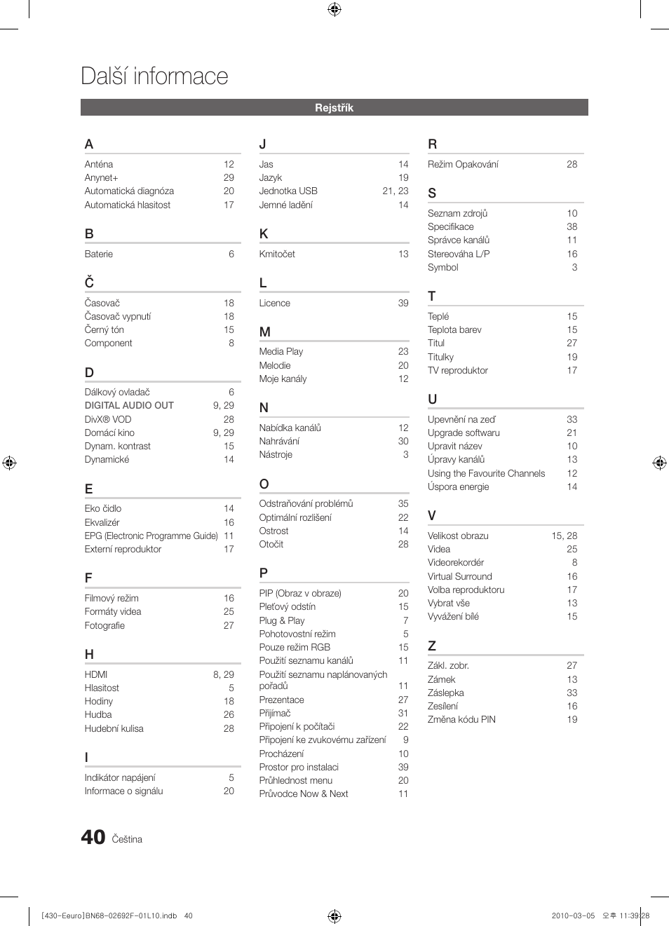 Další informace | Samsung PS42C430A1W User Manual | Page 280 / 401