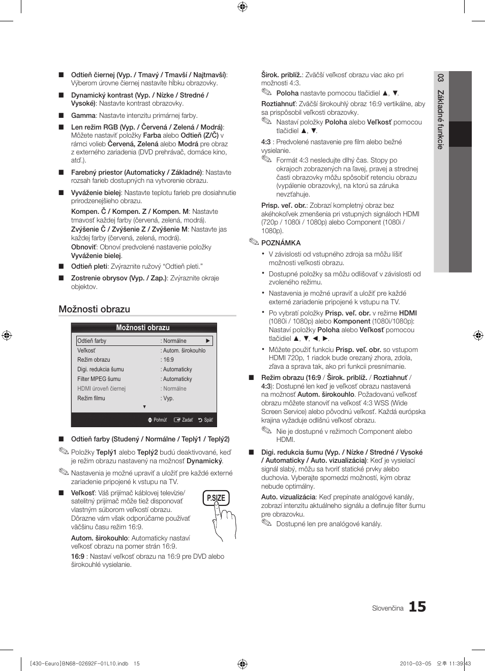 Možnosti obrazu | Samsung PS42C430A1W User Manual | Page 295 / 401