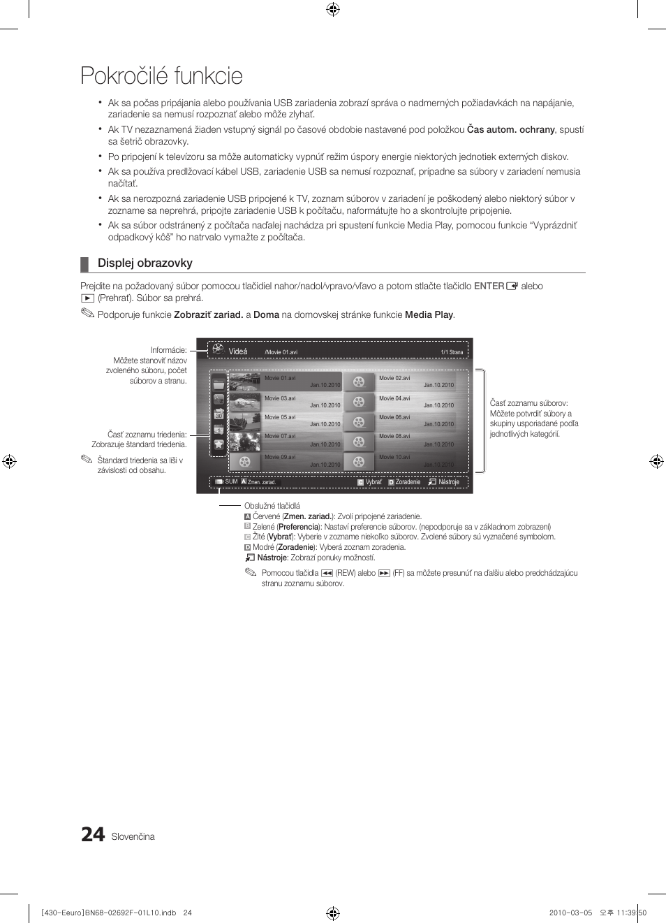 Pokročilé funkcie, Displej obrazovky | Samsung PS42C430A1W User Manual | Page 304 / 401