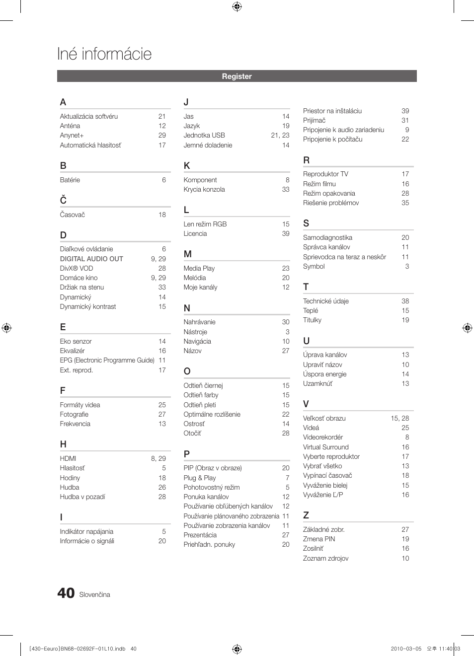 Iné informácie | Samsung PS42C430A1W User Manual | Page 320 / 401