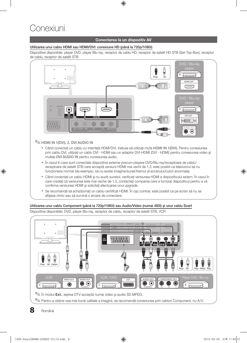 Conexiuni, Conectarea la un dispozitiv av | Samsung PS42C430A1W User Manual | Page 328 / 401