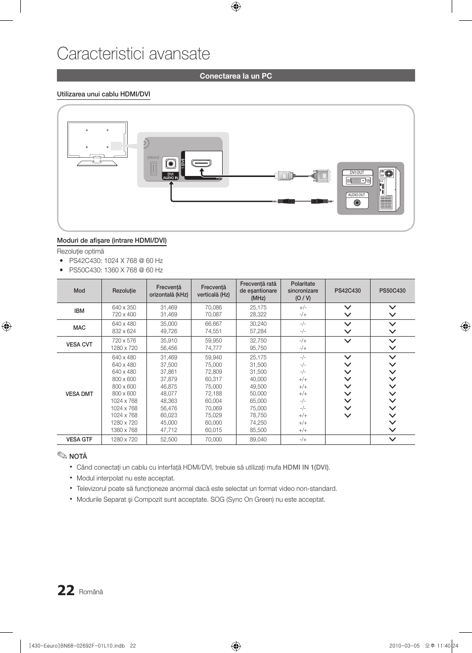 Caracteristici avansate | Samsung PS42C430A1W User Manual | Page 342 / 401