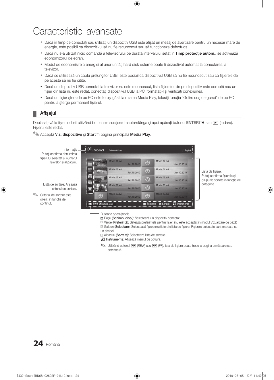 Caracteristici avansate, Afişajul | Samsung PS42C430A1W User Manual | Page 344 / 401