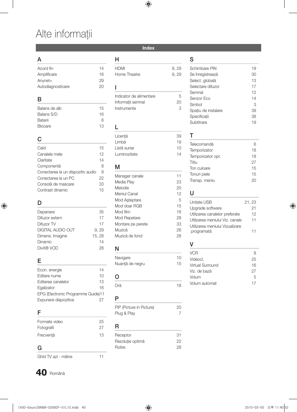 Alte informaţii | Samsung PS42C430A1W User Manual | Page 360 / 401