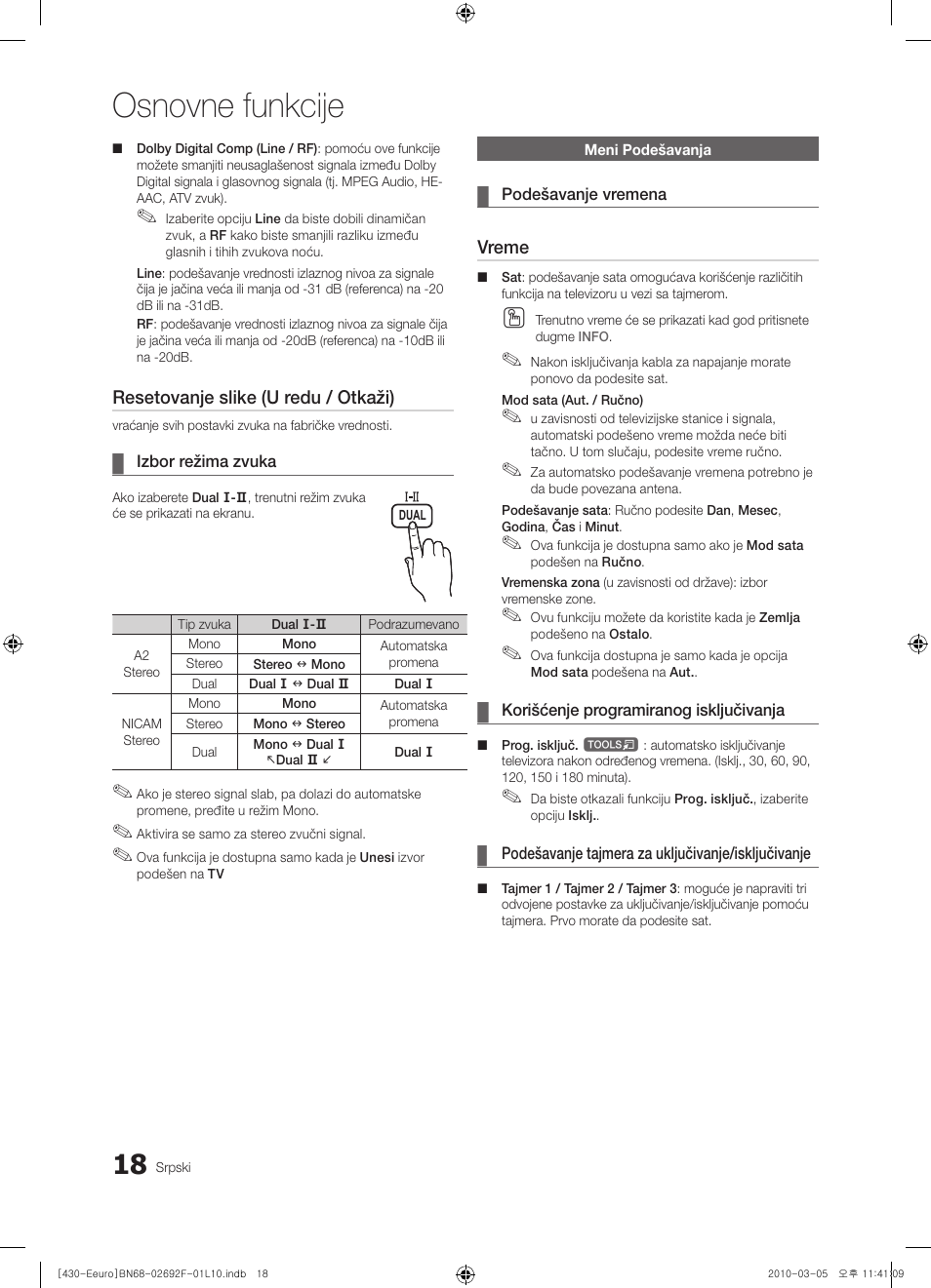 Osnovne funkcije | Samsung PS42C430A1W User Manual | Page 378 / 401