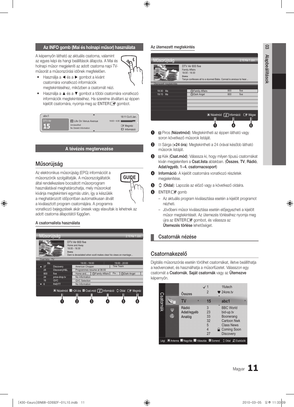 Műsorújság, Csatornakezelő, Csatornák nézése | Guide, A tévézés megtervezése, Csatornák | Samsung PS42C430A1W User Manual | Page 51 / 401