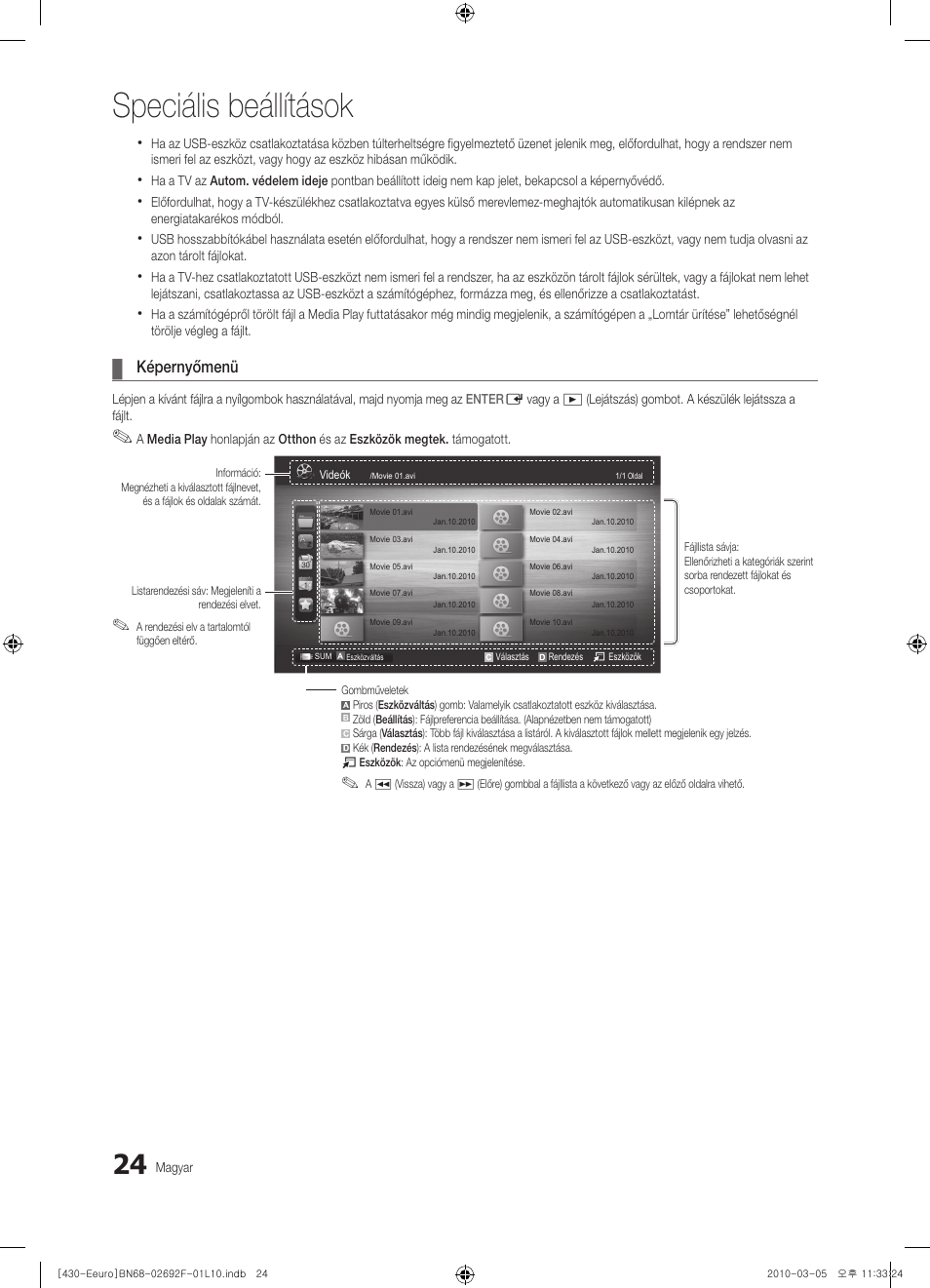 Speciális beállítások, Képernyőmenü | Samsung PS42C430A1W User Manual | Page 64 / 401