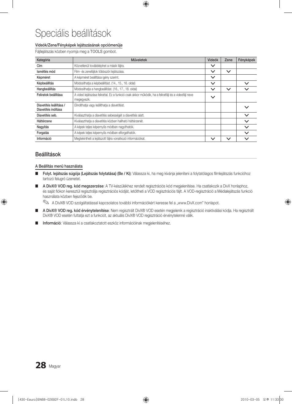 Speciális beállítások, Beállítások | Samsung PS42C430A1W User Manual | Page 68 / 401