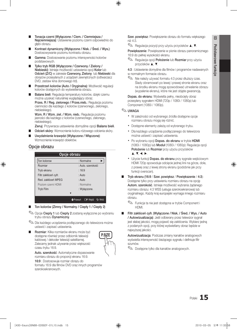 Opcje obrazu | Samsung PS42C430A1W User Manual | Page 95 / 401