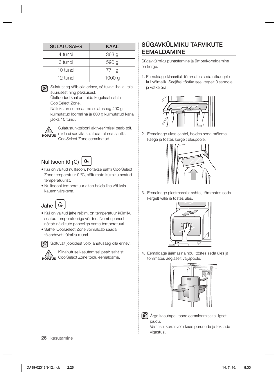 Sügavkülmiku tarvikute eemaldamine, Nulltsoon (0 ŗc), Jahe | Samsung RSH5ZL2A User Manual | Page 208 / 276