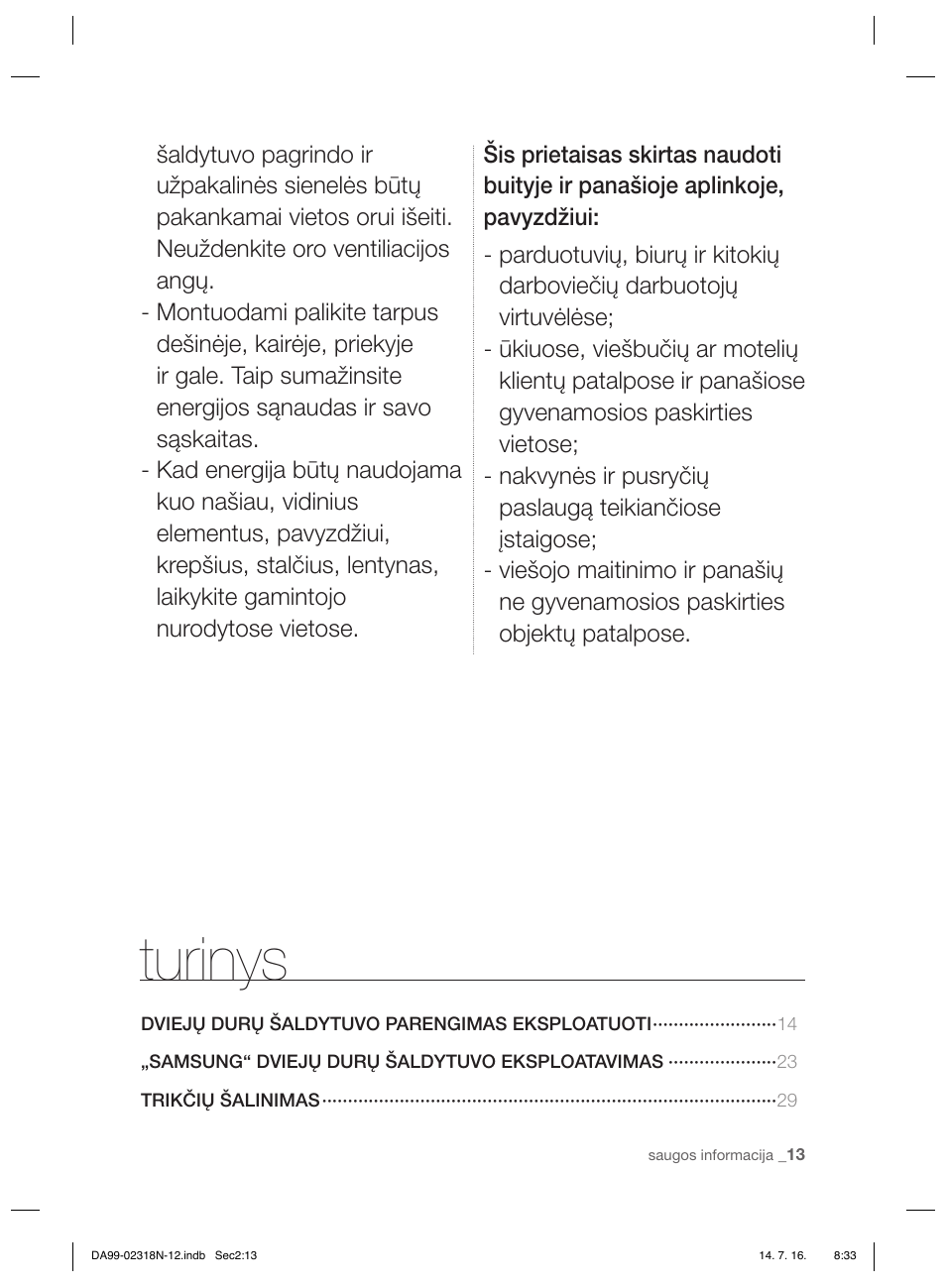 Turinys | Samsung RSH5ZL2A User Manual | Page 225 / 276