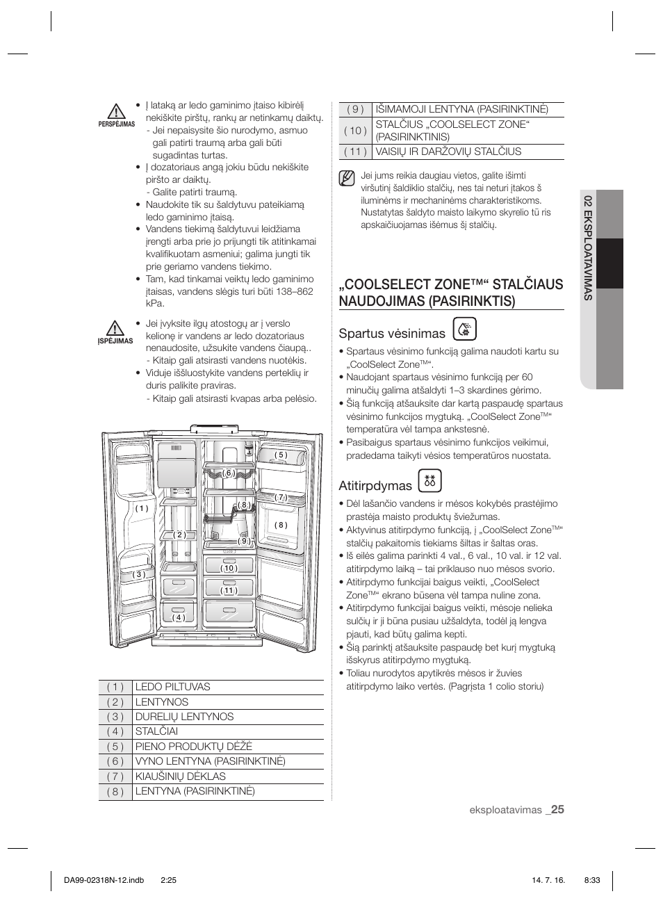 Spartus vėsinimas, Atitirpdymas | Samsung RSH5ZL2A User Manual | Page 237 / 276