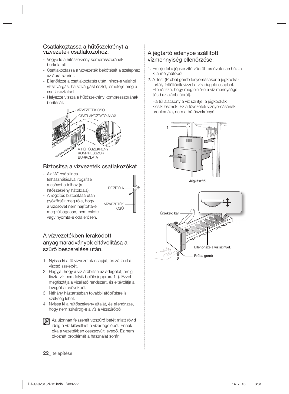 Biztosítsa a vízvezeték csatlakozókat | Samsung RSH5ZL2A User Manual | Page 82 / 276