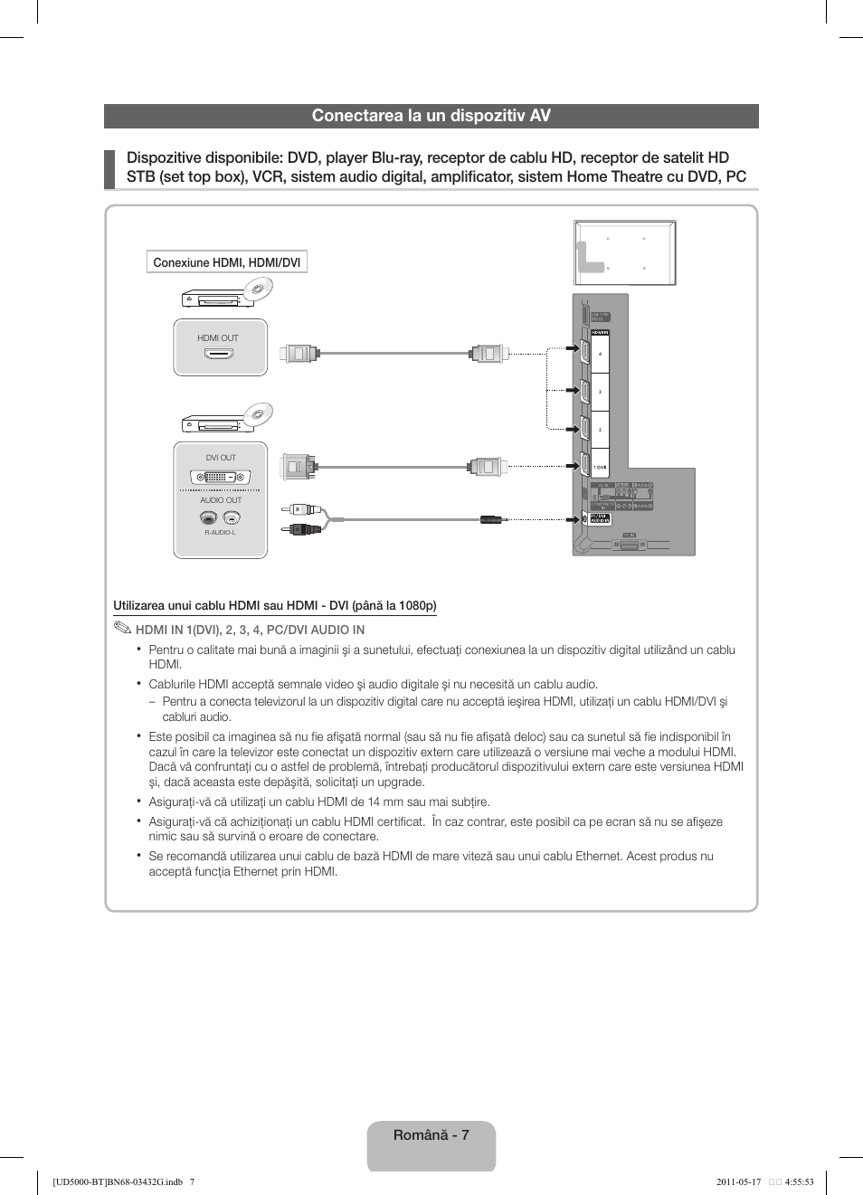 Conectarea la un dispozitiv av | Samsung UE40D5000PW User Manual | Page 133 / 163