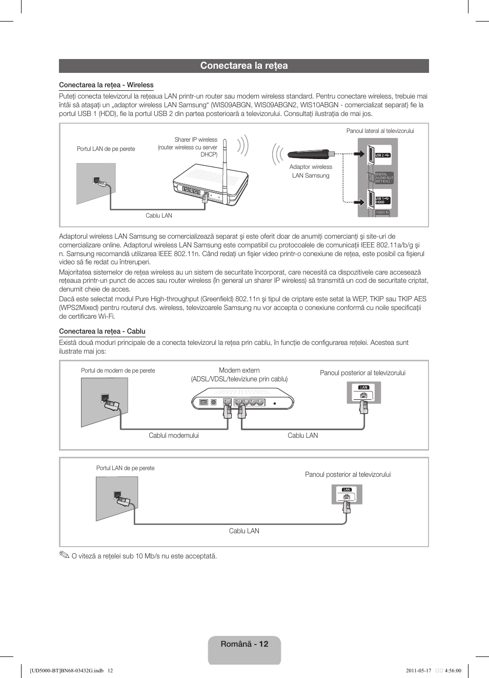 Conectarea la reţea | Samsung UE40D5000PW User Manual | Page 138 / 163
