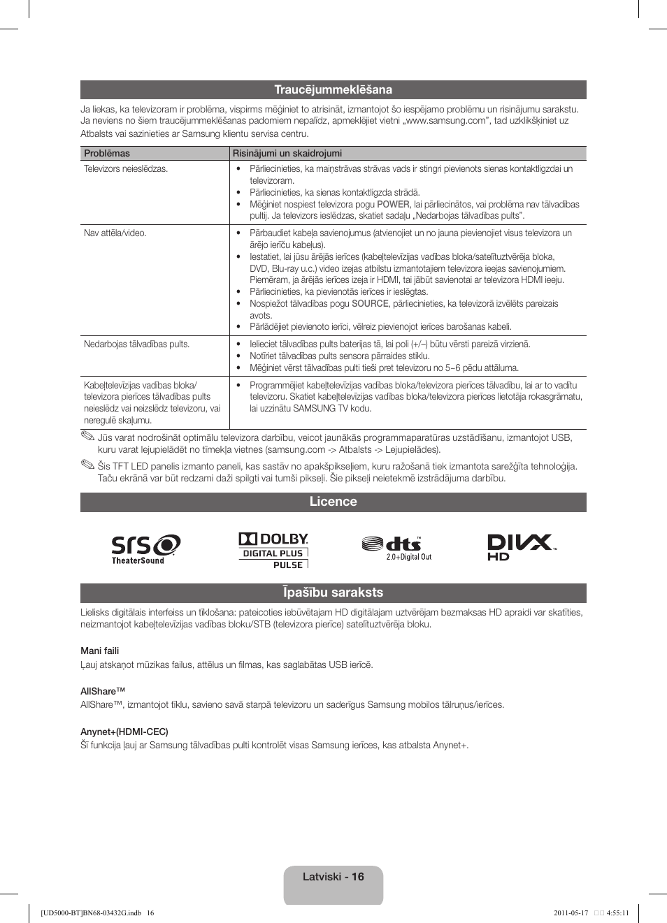 Licence īpašību saraksts | Samsung UE40D5000PW User Manual | Page 88 / 163