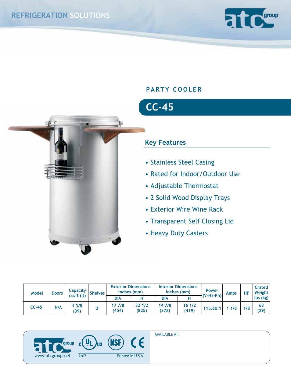 ATC Group Party Cooler CC-45 User Manual | 2 pages