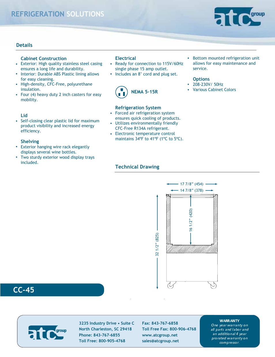 Cc-45, Refrigeration solutions | ATC Group Party Cooler CC-45 User Manual | Page 2 / 2