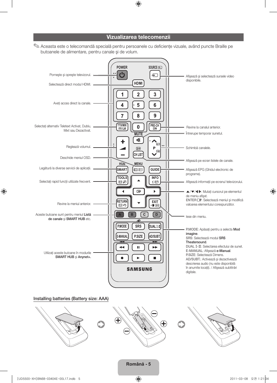 Vizualizarea telecomenzii | Samsung UE32D5500RW User Manual | Page 165 / 340