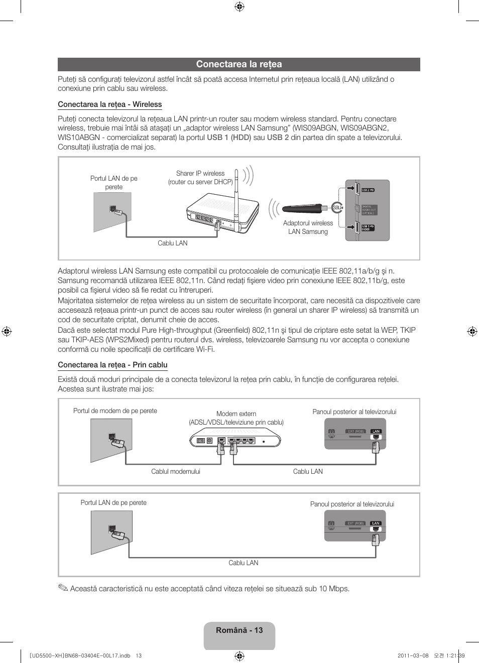 Conectarea la reţea | Samsung UE32D5500RW User Manual | Page 173 / 340