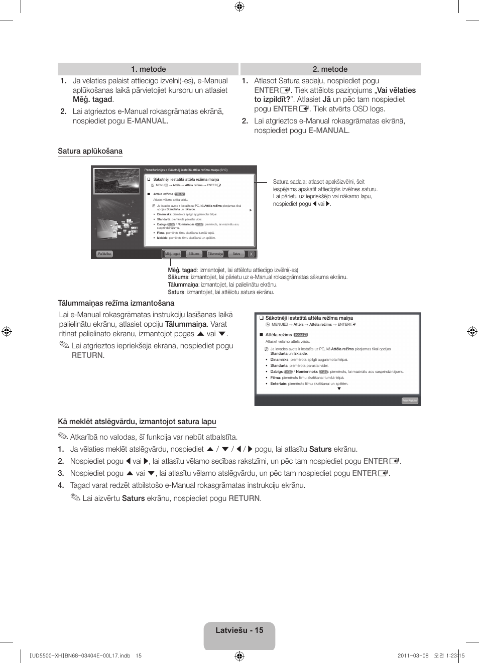 Lai aizvērtu saturs ekrānu, nospiediet pogu return | Samsung UE32D5500RW User Manual | Page 275 / 340
