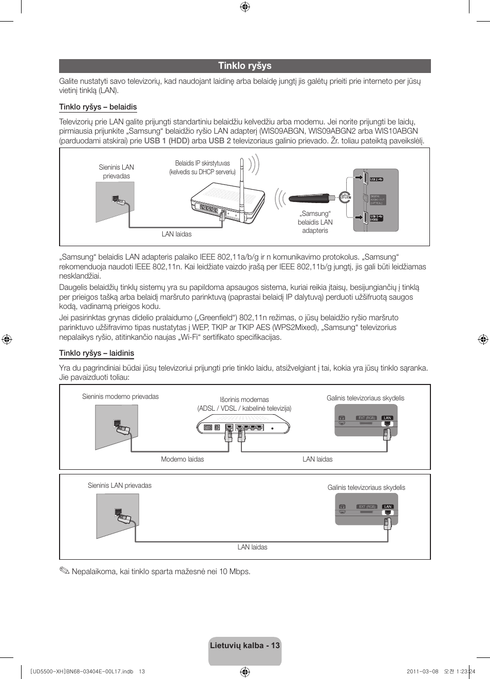 Tinklo ryšys | Samsung UE32D5500RW User Manual | Page 293 / 340