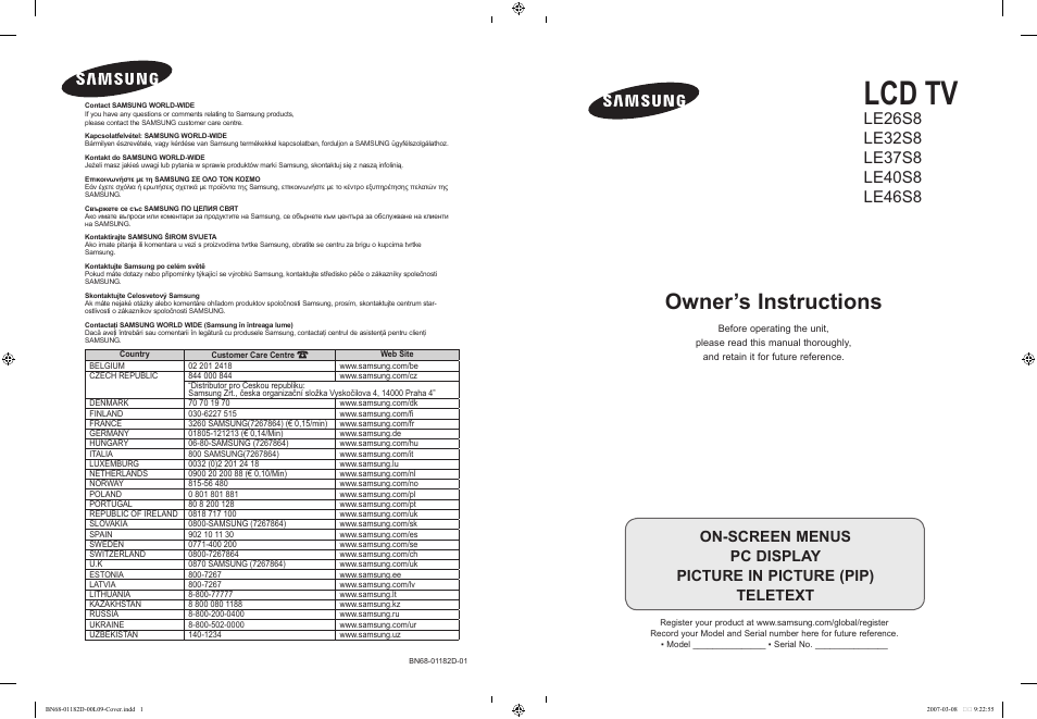 Samsung LE37S86BD User Manual | 524 pages