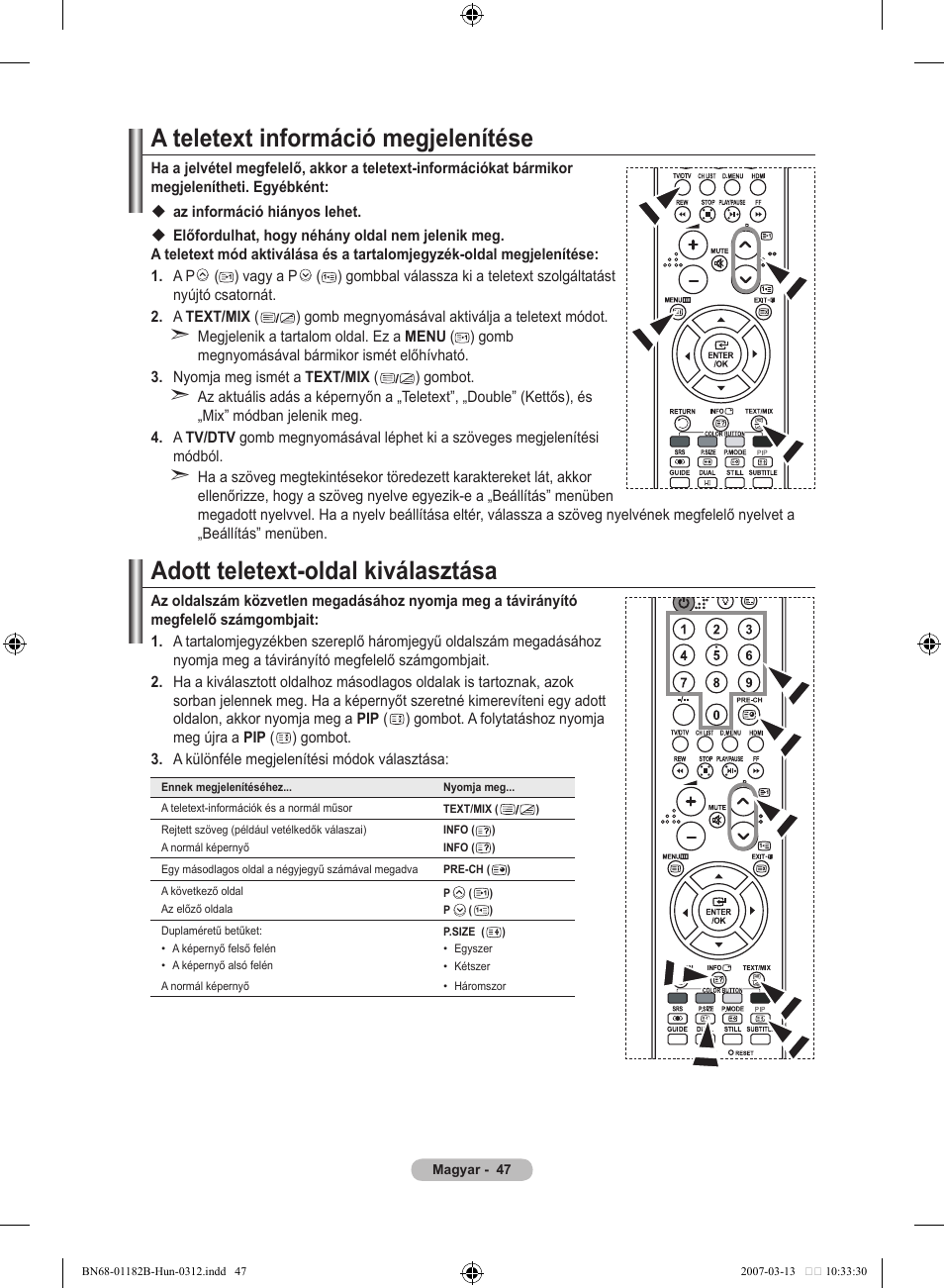 A teletext információ megjelenítése, Adott teletext-oldal kiválasztása | Samsung LE37S86BD User Manual | Page 107 / 524