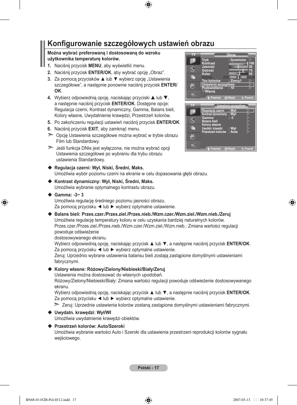 Konfigurowanie szczegółowych ustawień obrazu | Samsung LE37S86BD User Manual | Page 135 / 524