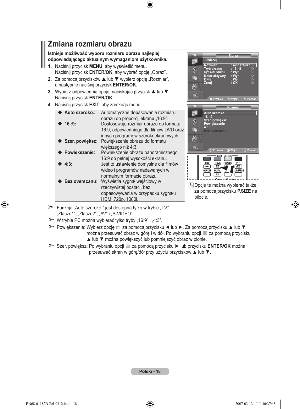 Zmiana rozmiaru obrazu | Samsung LE37S86BD User Manual | Page 136 / 524