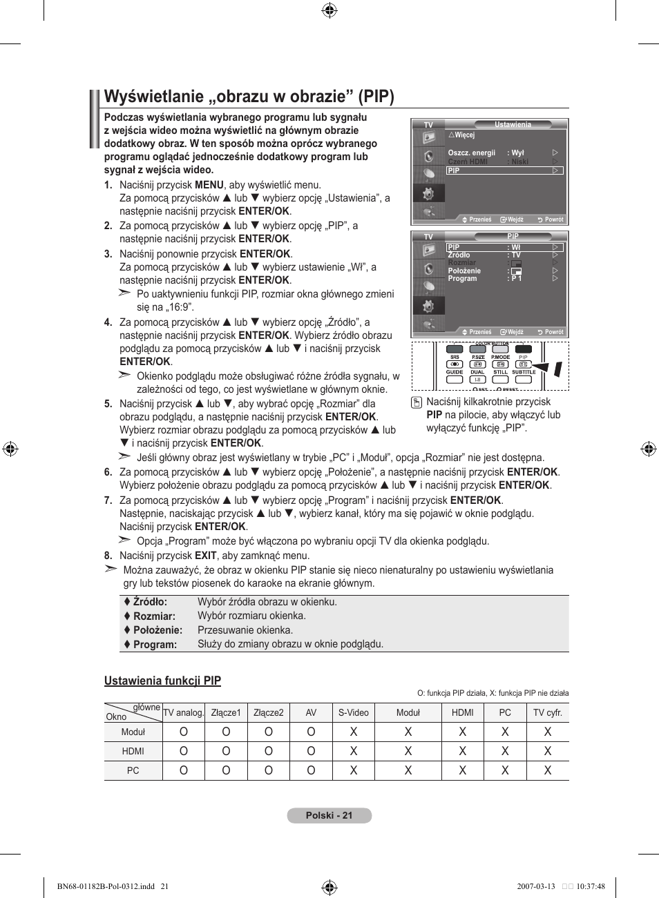 Wyświetlanie „obrazu w obrazie” (pip) | Samsung LE37S86BD User Manual | Page 139 / 524