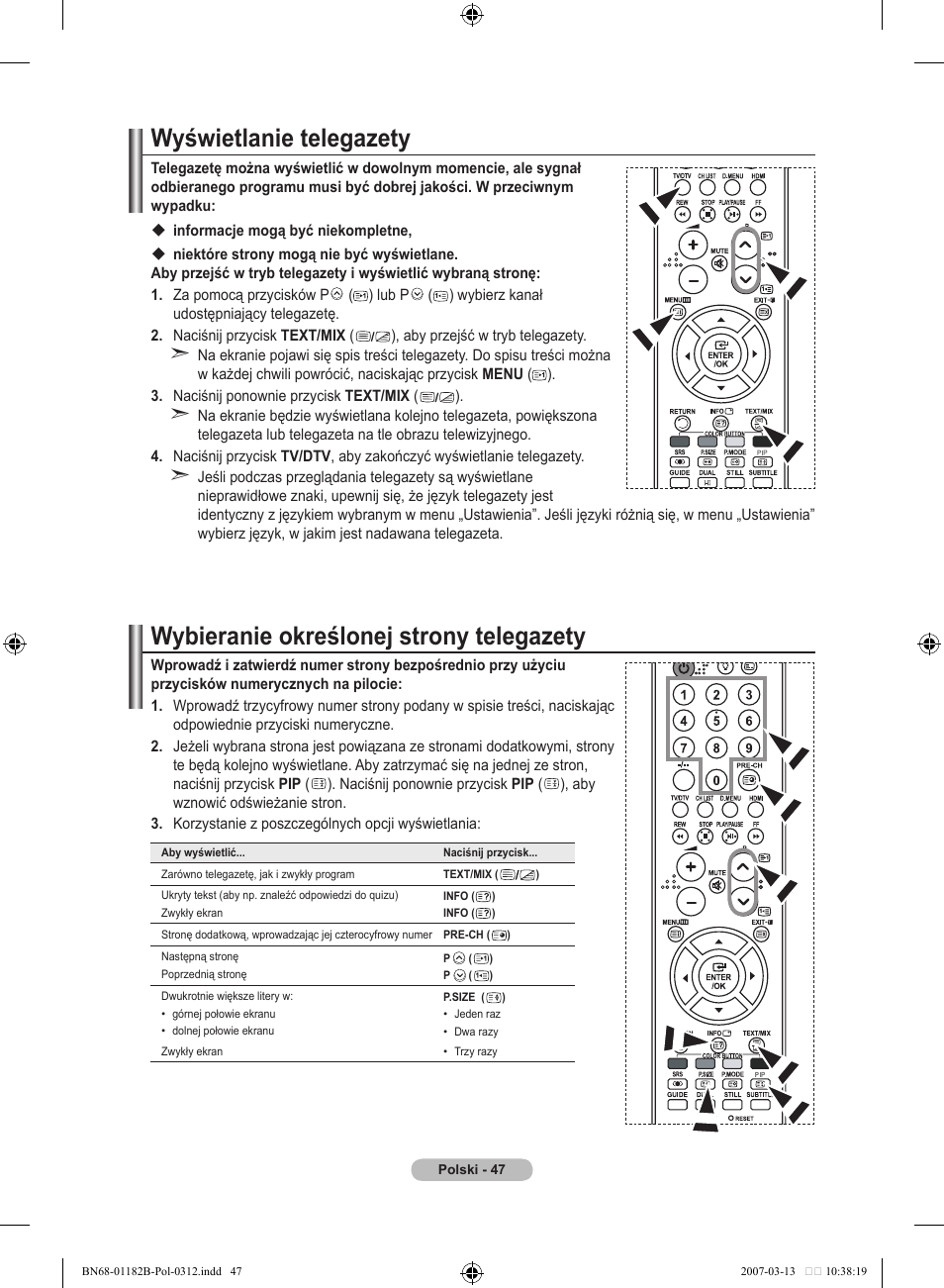 Wyświetlanie telegazety, Wybieranie określonej strony telegazety | Samsung LE37S86BD User Manual | Page 165 / 524