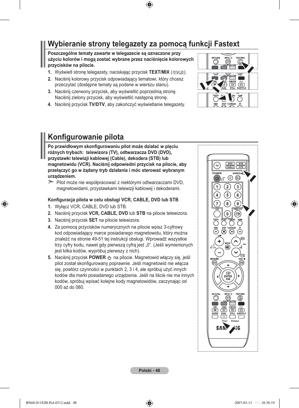 Konfigurowanie pilota | Samsung LE37S86BD User Manual | Page 166 / 524