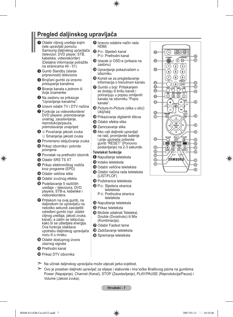 Pregled daljinskog upravljača | Samsung LE37S86BD User Manual | Page 299 / 524