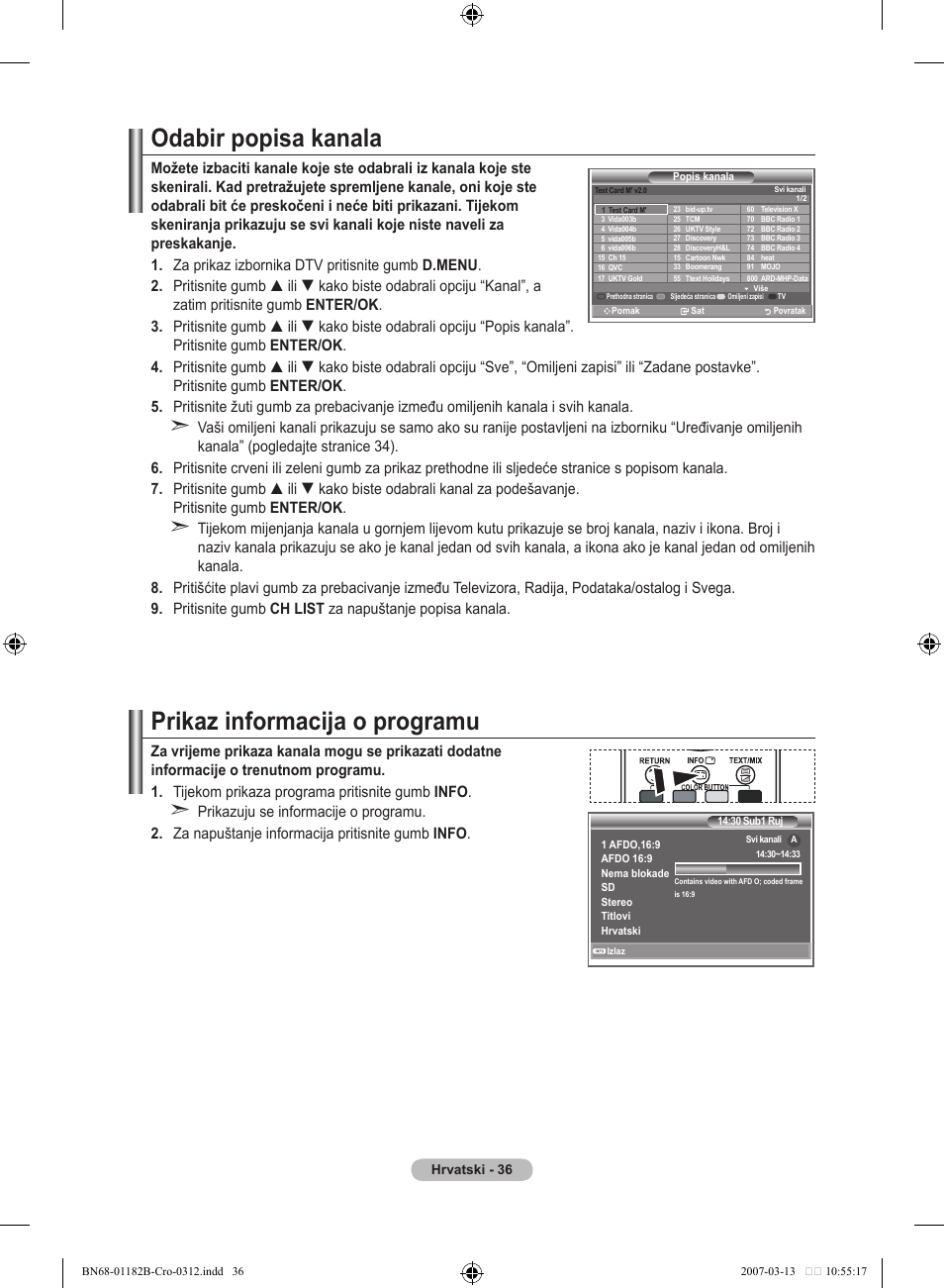 Odabir popisa kanala, Prikaz informacija o programu | Samsung LE37S86BD User Manual | Page 328 / 524