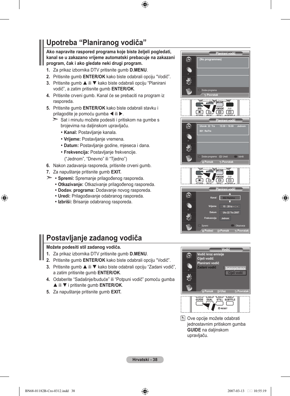 Upotreba “planiranog vodiča, Postavljanje zadanog vodiča | Samsung LE37S86BD User Manual | Page 330 / 524