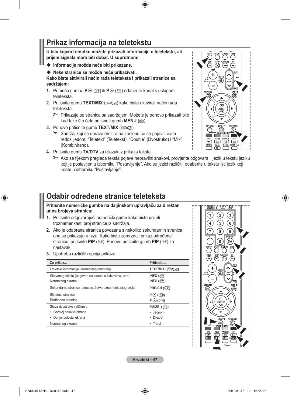 Prikaz informacija na teletekstu, Odabir određene stranice teleteksta | Samsung LE37S86BD User Manual | Page 339 / 524