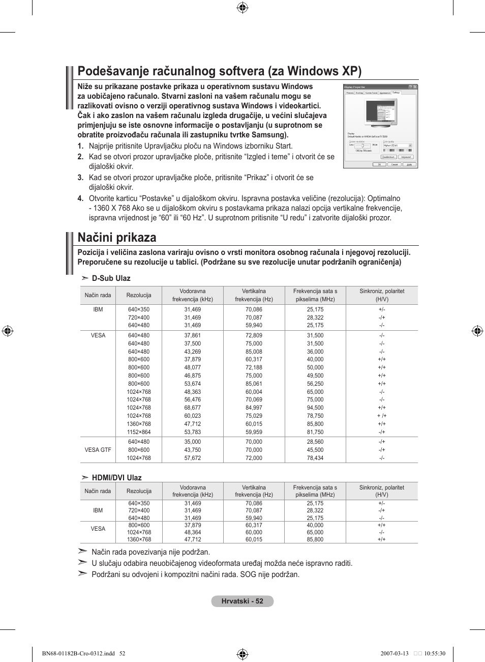 Podešavanje računalnog softvera (za windows xp), Načini prikaza | Samsung LE37S86BD User Manual | Page 344 / 524